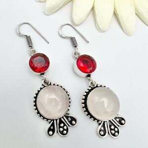 ROSE QUARTZ/GARNET EARRINGS